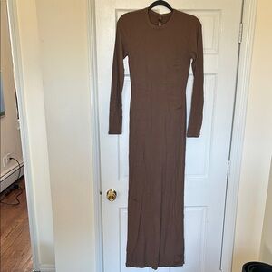 SKIMS Bodycon Brown Ribbed Cotton Maxi-dress